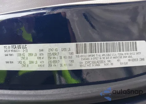 2018 Chrysler Pacifica Touring L z USA, uszkodzony, nr VIN 2C4RC1BG6JR233614